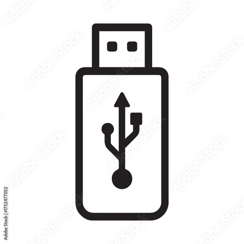 USB Flash Drive Icon: A minimalist graphic icon of a USB flash drive, showcasing its compact design and the universal USB symbol, representing data storage and transfer capabilities.