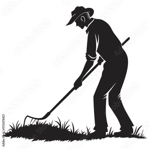 Farmer hoeing soil silhouette