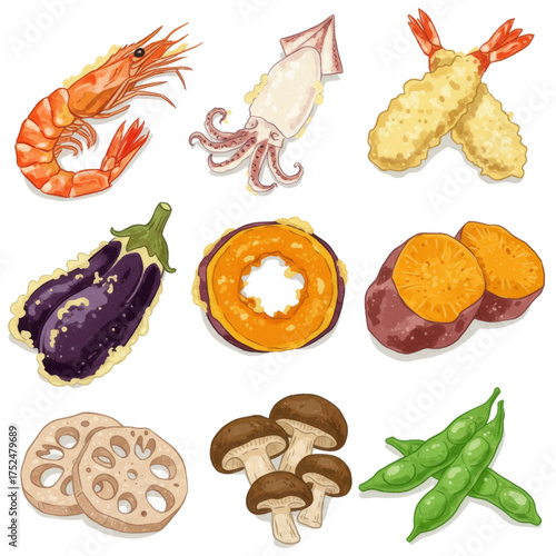 Various Japanese Ingredients For Tempura And Other Dishes