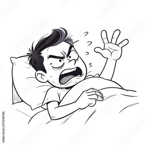 Sleepy Fury: A restless individual, awakened from slumber, is consumed by frustration, capturing the raw emotion of a terrible morning.