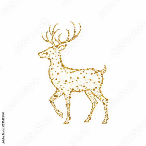 Elegant golden deer silhouette formed by connected dots and lines