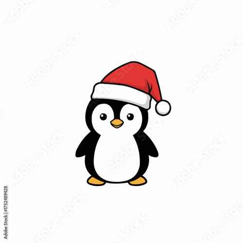 Cute cartoon penguin wearing a red santa hat for christmas celebrations