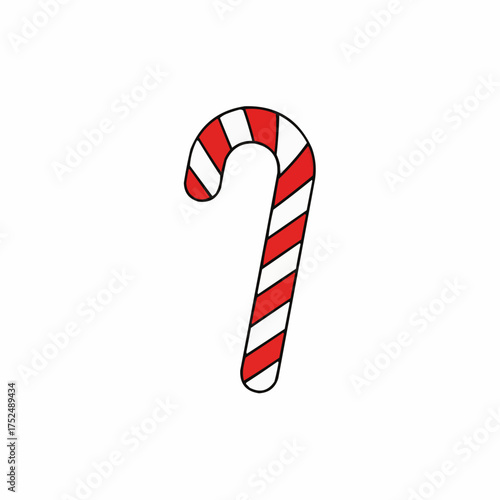Simple red and white striped candy cane icon on white background