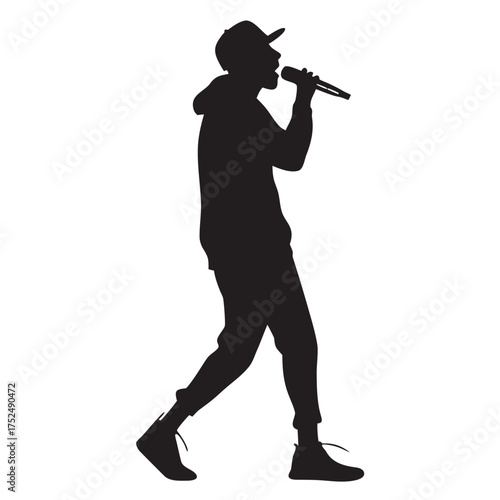 Street singer with microphone silhouette