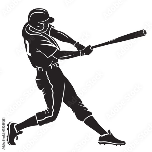 Baseball batter finishing swing silhouette