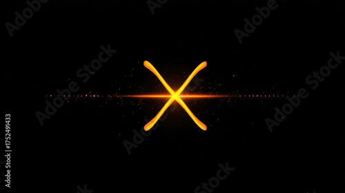 This features glowing orange symbol against black background, creating striking visual effect. design evokes sense of energy and innovation