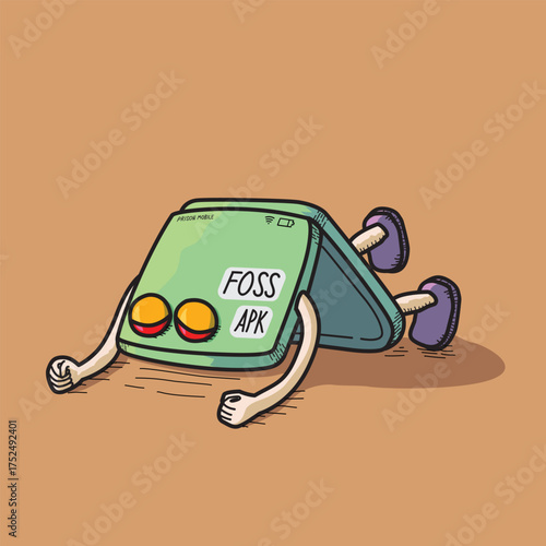 Vector illustration of a mobile phone device feeling helpless on the floor.