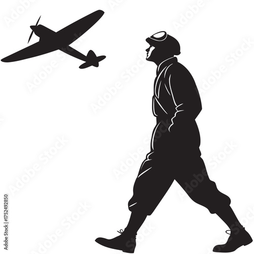 Pilot looking forward silhouette