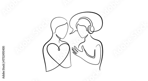 Minimalist line art conveys connection with a modern, heartfelt design, perfect for expressing empathy, conversation, and support in a creative way