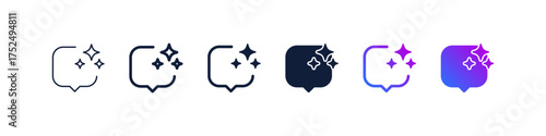 AI chat or smart messaging icon sparkle stars symbol , chat message speech bubble icon set. Generative, generated AI logo gradient. for Artificial intelligence conversation, chatbot, AI assistant