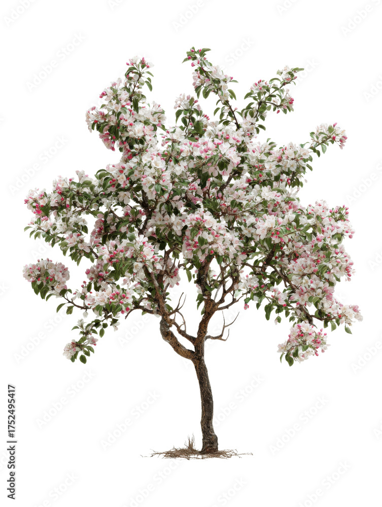 Fototapeta premium Blossoming Beauty: A vibrant apple tree bursts forth with delicate white and pink blossoms, heralding the arrival of spring and new life. This image captures the essence of nature's beauty.