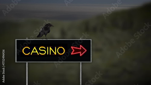 Raven on a roadside casino sign