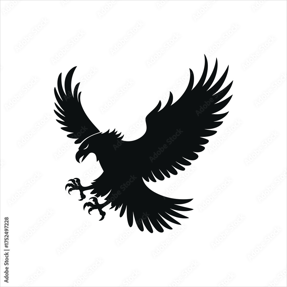 Obraz premium Flying Eagle Attack Silhouette – Vector Predator Bird Icon 
