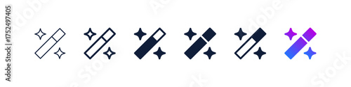 Magic wand or AI generative tool icon sparkle stars symbol, magic stick, generated AI logo gradient. for Artificial intelligence, instant enhancement, magic editing, AI effects, automation, creative