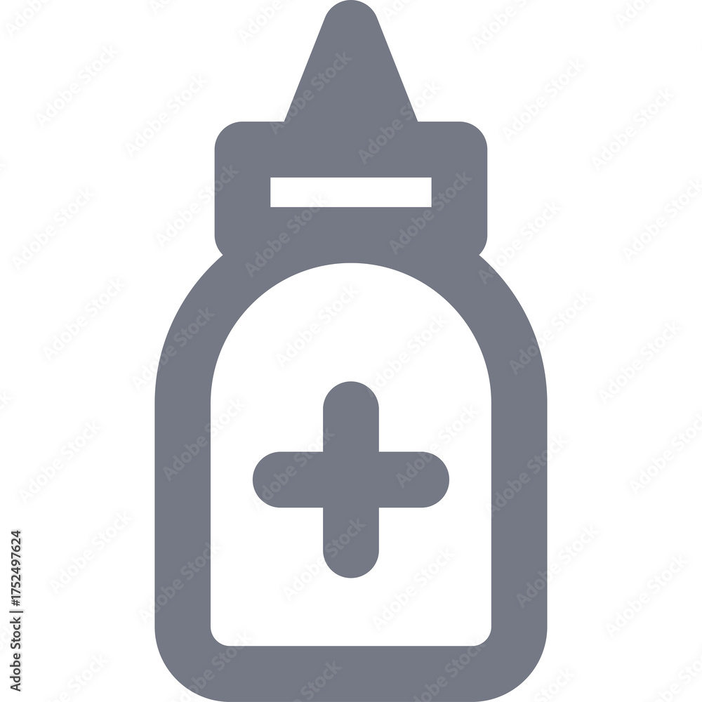 Obraz premium Gray Icon of a Dropper Bottle with a Plus Sign Indicating Medicine or Healthcare Related Content Against a Transparent Background