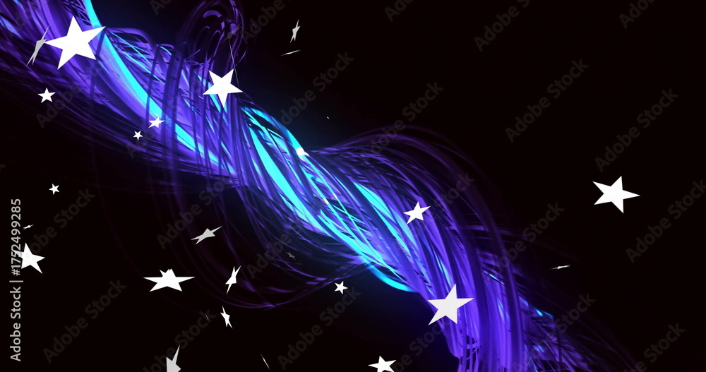 Fototapeta premium Image of stars falling over light trails on black background