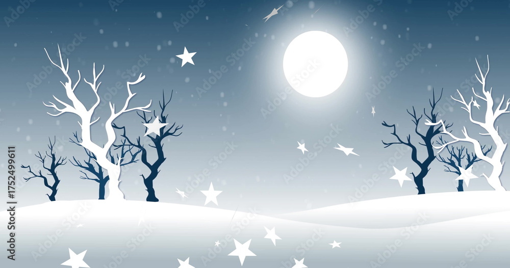 Fototapeta premium Image of snow falling over stars and winter scenery