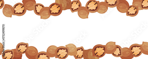 Beautiful seamless border with walnuts perfect for autumn compositions, packaging, menu design, invitations and seasonal decorations