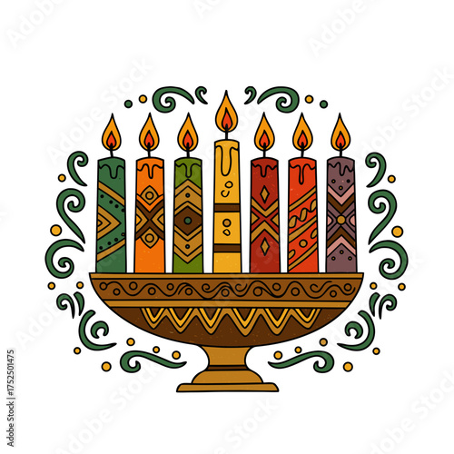 Decorative kinara with brightly colored candles for Kwanzaa  
