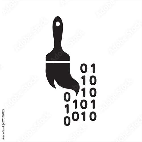 Digital Painting and Coding Interface A Modern Blend of Art and Technology Combining a Paintbrush and Binary Code in Graphic Design Concept silhouette
