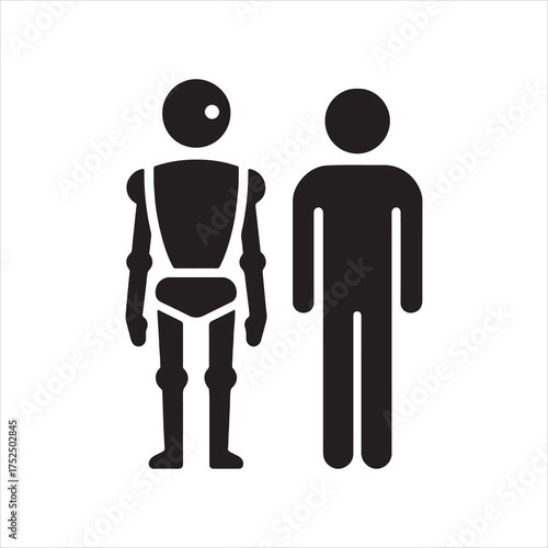 Human and Robot Side by Side Representing Artificial Intelligence and Automation Future Together Illustrating Progress and Coexistence in a Minimalist Style silhouette