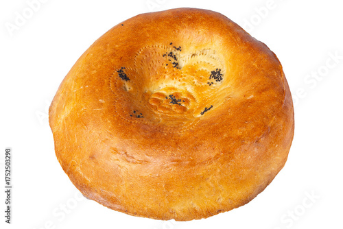 Traditional Golden Baked Round Bread with Poppy Seeds Isolated Image
