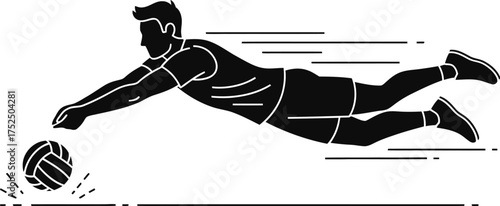 Dynamic silhouette of a soccer player diving for the ball