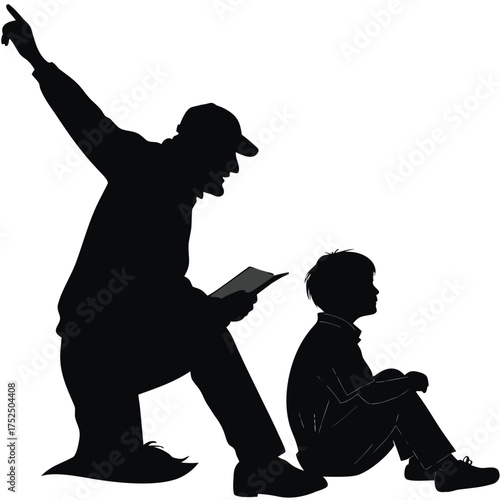 Grandfather telling story silhouette