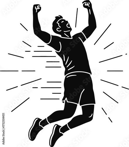Silhouette of a triumphant athlete jumping with arms raised in celebration