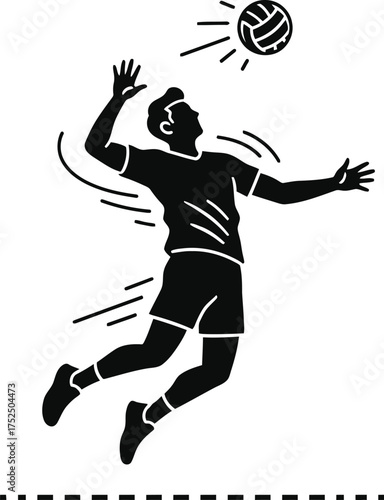 Dynamic silhouette of a volleyball player spiking the ball