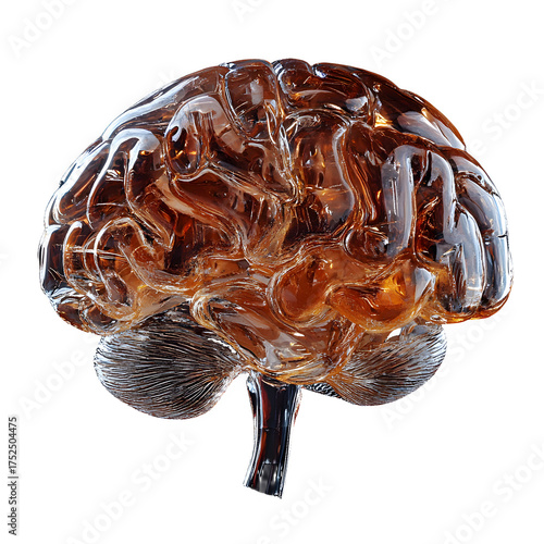 Stunning amber glass brain sculpture symbolizing intellect, creativity, and complex thought processes for modern concepts.