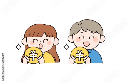 お金と男女2人のイラスト