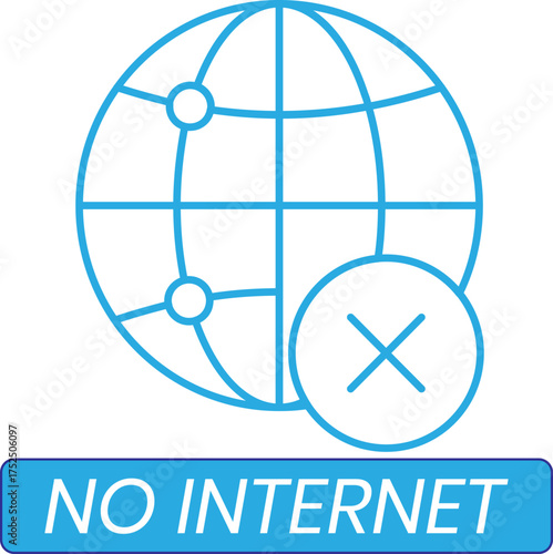 Global network connection symbol with a red cross indicating no internet access or connectivity issues