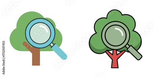 Stylized Tree and Magnifying Glass Illustrations, Environmental Search Design