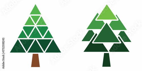 Geometric Abstract Tree Designs Featuring Diverse Green Triangle Shapes and Trunks