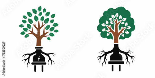 Green Energy Tree and Electric Plug Icon Sustainable Concept
