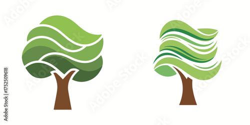 Stylized Green Trees with Wavy Layered Canopies and Brown Trunks
