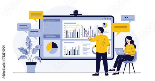 Engaging team collaboration reviewing business data and charts for strategic planning in a modern office setting, perfect for corporate communications and growth