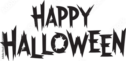 Aggressive "Happy Halloween" text with a distressed, broken appearance, featuring sharp spikes and cracks for a truly unsettling and horror-themed holiday greeting.