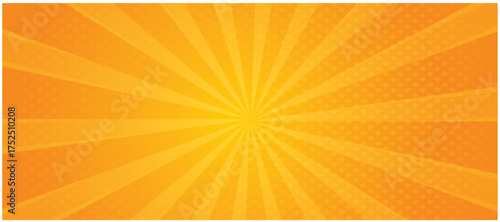 Yellow comic background with sunburst and halftone dots. Pop art retro vector illustration for cartoon, poster, or advertising design.