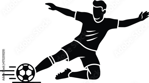 Dynamic silhouette of a soccer player kicking a ball