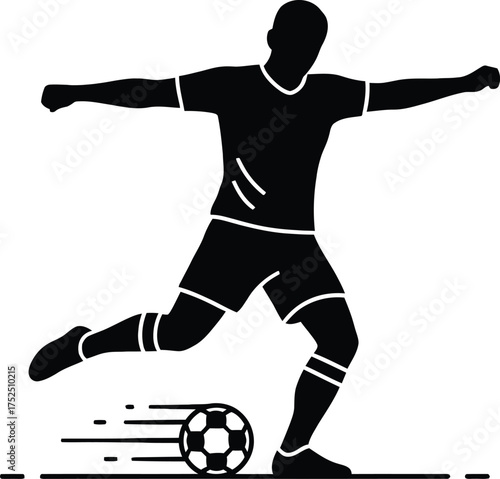 Silhouette of a soccer player kicking a ball with motion lines