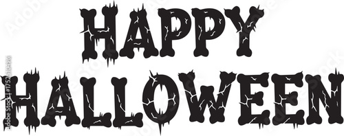 Spooky "Happy Halloween" text designed with bone-shaped letters, featuring cracks and dripping effects for a truly macabre and gruesome look.