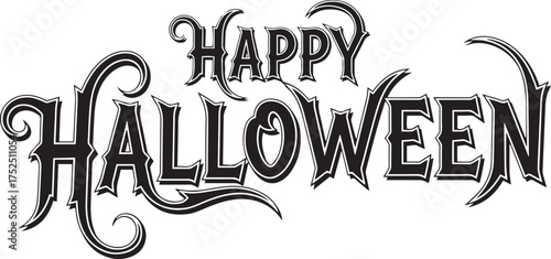 Happy Halloween ornate text vector with elegant, gothic, and decorative flourishes, perfect for sophisticated spooky season designs.