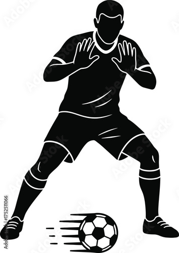 Silhouette of a soccer player dribbling a ball