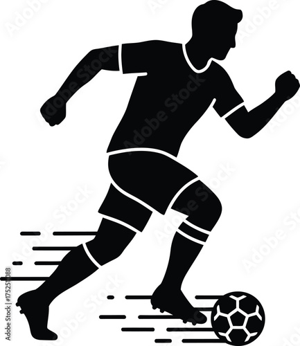 Dynamic silhouette of a soccer player dribbling a ball