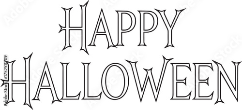 Happy Halloween" typography in a decorative, gothic, or eerie font, presented as an outline.