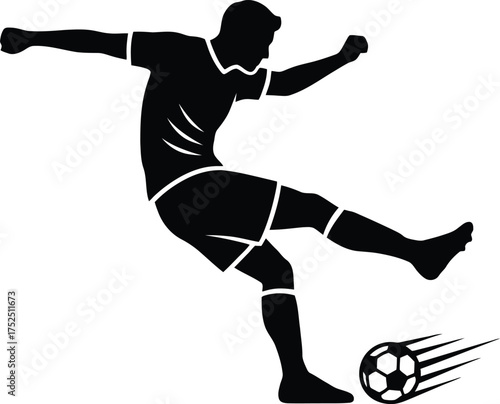 Silhouette of a soccer player kicking a ball with motion blur