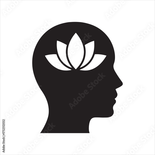 Human Mind Wellness Symbol with Lotus Flower for Meditation and Relaxation Practices Showcasing Mental Health and Spiritual Growth in Modern Vector Illustration silhouette