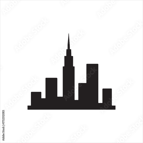 Minimalist Cityscape Silhouette on White Background Depicting Urban Architecture and Modern Metropolis Design for Graphic Projects and Creative Illustrations Showcasing Skyline Simplicity
